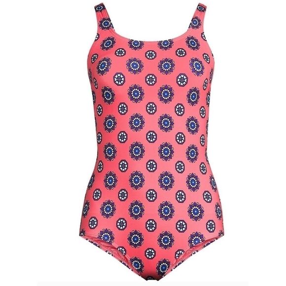 NEW Lands' End Women's Floral Print One Piece Swimsuit Coral Plus Size 22 - Picture 1 of 9